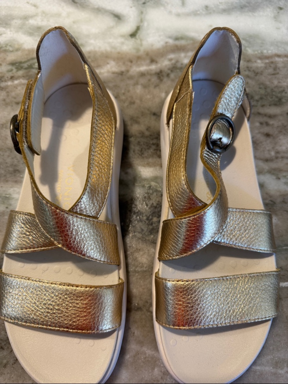 Vionic Gold Metallic Strappy Sandals